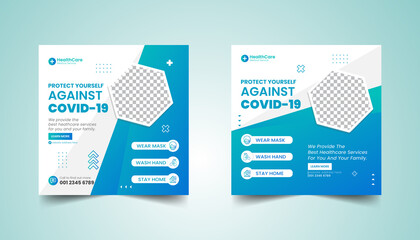 Medical Healthcare Clinic Squire Flyer Social Media Post Banner Poster Template Vector Design Set