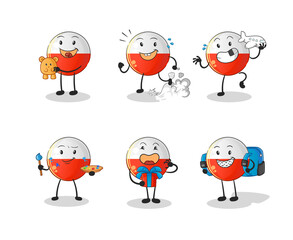 poland flag children group character. cartoon mascot vector