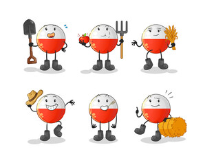Obraz premium poland flag farmer group character. cartoon mascot vector