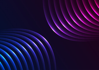 Futuristic technology abstract background with blue purple neon glowing waves. Vector design