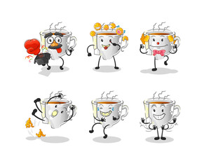 tea cup comedy set character. cartoon mascot vector
