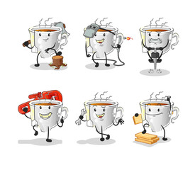 Obraz premium tea cup worker set character. cartoon mascot vector