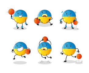 ukraine flag basketball player group character. mascot vector