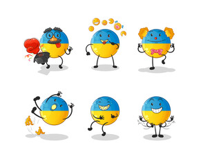 ukraine flag comedy set character. cartoon mascot vector