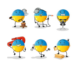 ukraine flag worker set character. cartoon mascot vector