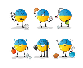 ukraine flag sport set character. cartoon mascot vector