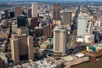 Downtown of the New Orleans, a helicopter view, Louisiana, January 2022