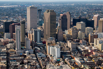 New Orleans, downtown, an aerial view from a helicopter, January 2022