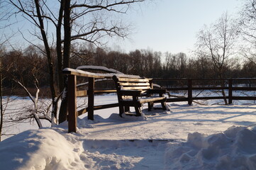 bench in the snow