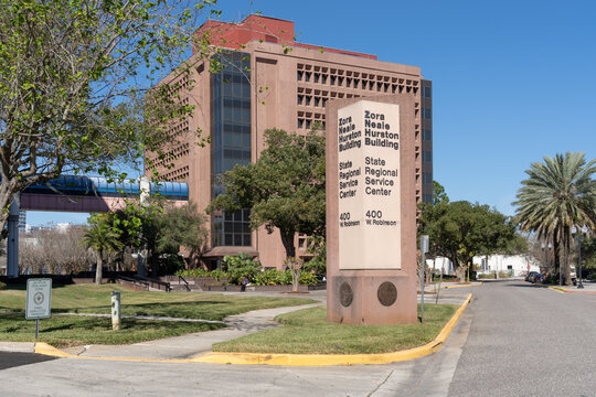 
Orlando, Florida, USA - January 20, 2022: State Regional Service Center at Zora Neal Hurtson State Building in Orlando, Florida, USA. 
