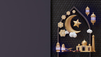 Ramadan Landing Page With Composition Of 3D Render Illustration