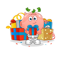 piggy bank give gifts mascot. cartoon vector