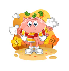 piggy bank in the autumn. cartoon mascot vector