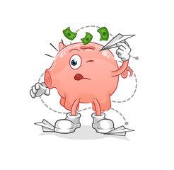 piggy bank with paper plane character. cartoon mascot vector