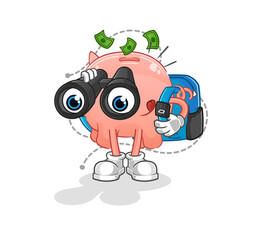 piggy bank with binoculars character. cartoon mascot vector