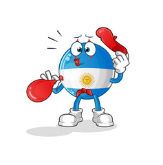 argentina flag pantomime blowing balloon. cartoon mascot vector