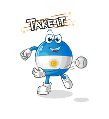 argentina flag throwing baseball vector. cartoon character