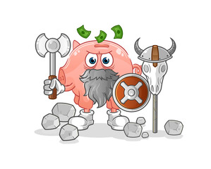 piggy bank viking with an ax illustration. character vector