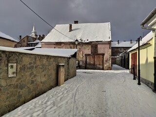 old houses on Tiblesului street in Bistrita, Romania, 2022, January 