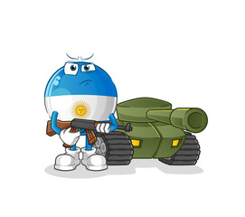 argentina flag soldier with tank character. cartoon mascot vector