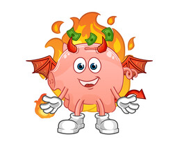 piggy bank demon with wings character. cartoon mascot vector
