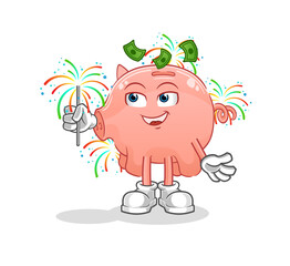 piggy bank with fireworks mascot. cartoon vector
