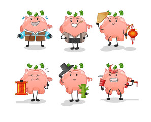 piggy bank asian culture set . cartoon mascot vector