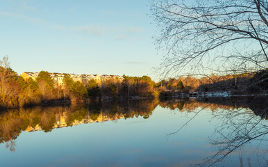 Cary Park Lake in North Carolina on a cold winter day