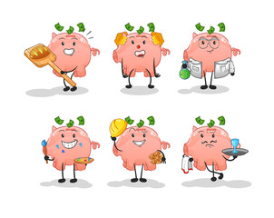 piggy bank profession set character. cartoon mascot vector