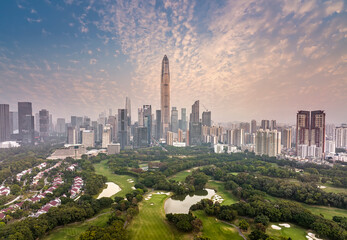 Shenzhen city central business district,aerial panorama China.