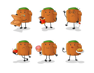 wallet food set character. cartoon mascot vector