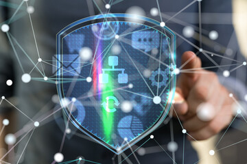 abstract lines with dots over dark background.