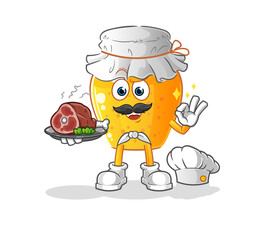 honey jar chef with meat mascot. cartoon vector