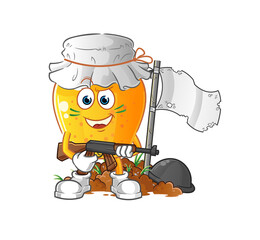 honey jar army character. cartoon mascot vector