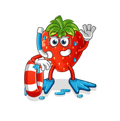 strawberry swimmer with buoy mascot. cartoon vector