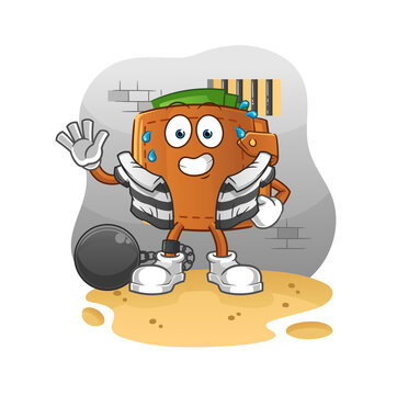recommend clip art: wallet criminal in jail. cartoon character