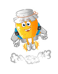 honey jar with jetpack mascot. cartoon vector