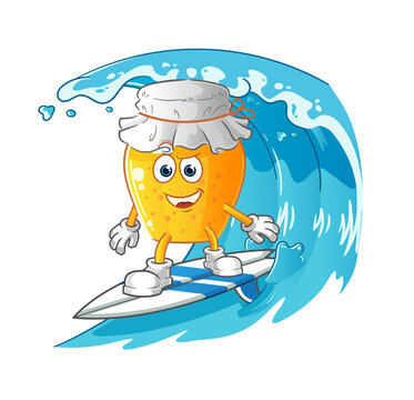 recommend clip art: honey jar surfing character. cartoon mascot vector