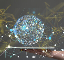 Global network. Blockchain. 3D illustration. Neural networks and artificial intelligence. Abstract
