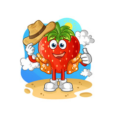 strawberry go on vacation. cartoon mascot vector