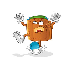 wallet hiten by bowling cartoon. cartoon mascot vector