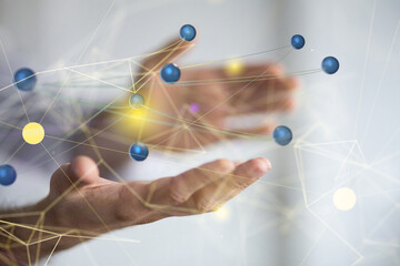 Global network. Blockchain. 3D illustration. Neural networks and artificial intelligence. Abstract