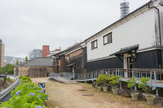 Nagasaki, Japan - Jun 07 2019 - Site of the Former Dutch Factory on Dejima in Nagasaki, Japan. Dejima was a Dutch trading post located in Nagasaki, Japan from 1641 to 1854.
