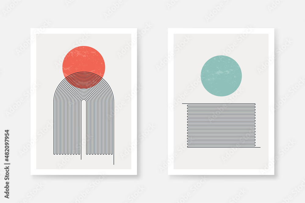 Poster abstract art poster with geometric shapes. abstract art background with lines and organic shapes. sc