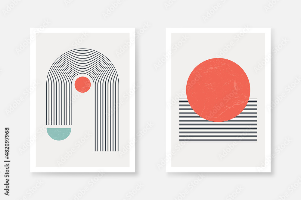 Aufkleber abstract art poster with geometric shapes. abstract art background with lines and organic shapes. sc