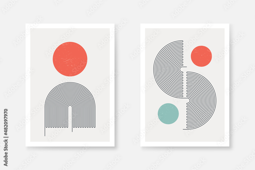 Poster Abstract art poster with geometric shapes. Abstract art background with lines and organic shapes. Scandinavian style poster for interior poster design. Vector