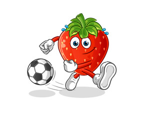 strawberry kicking the ball cartoon. cartoon mascot vector