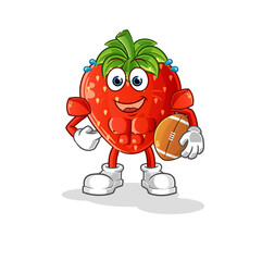 strawberry playing rugby character. cartoon mascot vector