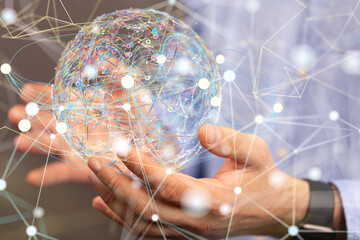 Global network. Blockchain. 3D illustration. Neural networks and artificial intelligence. Abstract