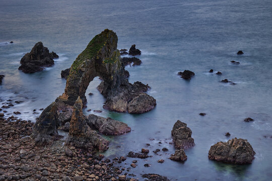 close-up of rock formations Crohy Head, County Donegal. Ireland. long exposure at sunset